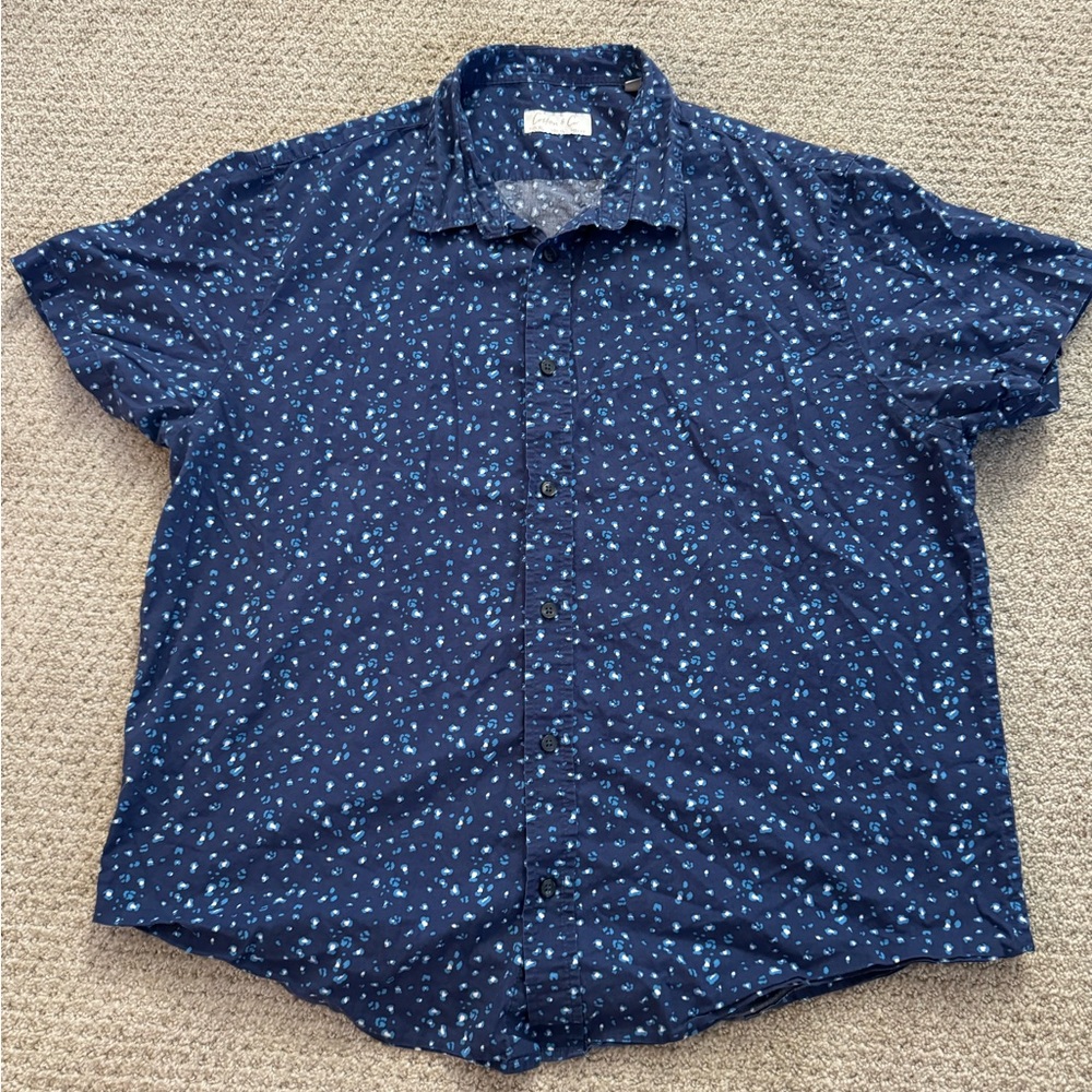 Men’s Short Sleeve Button Down, Blue, Cotton & Co Size XL